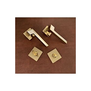 Albatros Volvo İnox Gold Kare Rozetli Wc Banyo Kapı Kolu 1 Takım