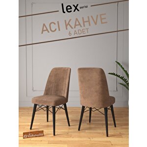 Aras Lex Serisi ,6 Adet Silinebilir Nubuk  Kumaş , Sandalye , Mutfak Sandalyesi - Kahverengi Acı Kahve