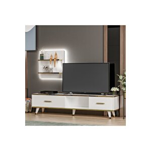 Tv Ünitesi Avon Beyaz Gold Ledli 180 Cm