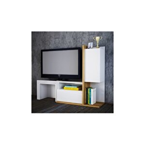 Tv Ünitesi Bengi Sehpalı Beyaz Teak 120 Cm