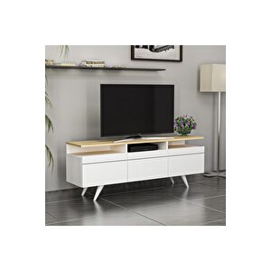 Tv Sehpası Berka 3 Kapak Beyaz Safir Meşe