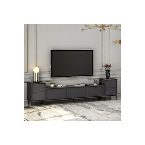 Tv Sehpası Kozan Set Antrasit Mermer Desen 260 Cm