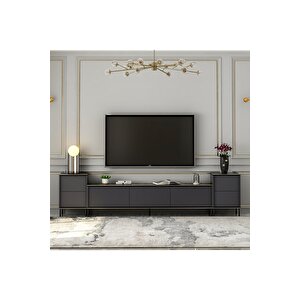 Tv Sehpası Kozan Set Antrasit Mermer Desen 260 Cm