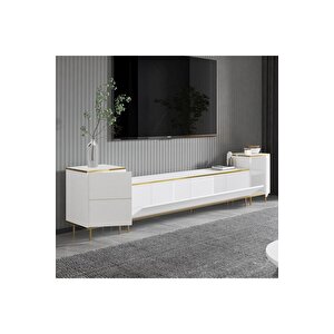 Tv Sehpası Kozan Set Beyaz Gold 260 Cm