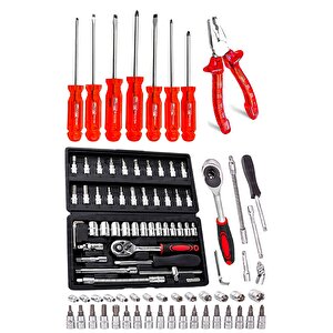 Asetat Saplı 7parça Pro Tornavida Takım 46parça Cırcır Lokma Takımı Otomatik Cırcırlı 1/4" Paket Set