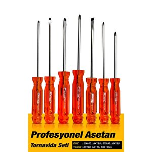 Asetat Saplı 7 Parça Pro Tornavida Takım 46 Parça Cırcır Lokma Takımı Otomatik Cırcırlı 1/4" Paket Set