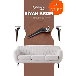 Wings Krom Siyah Mobilya Koltuk Ayağı Chester Komidin Tv Ünitesi Vestiyer Ayağı 21 Cm 16 Adet
