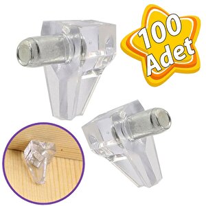Kristal Raf Pimi Şeffaf Cam Ahşap Metal Raf Tutucu Çivisi Mobilya Dolap Pimi (100 Adet)