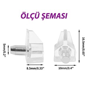 Kristal Raf Pimi Şeffaf Cam Ahşap Metal Raf Tutucu Çivisi Mobilya Dolap Pimi (100 Adet)
