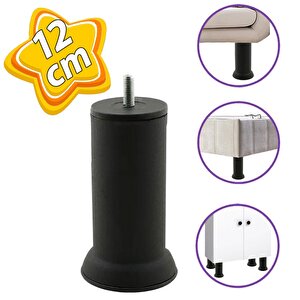 Metal Destek Ayağı 12 Cm Siyah Mobilya Kanepe Baza Koltuk Ünite Ayakları Metrik 8 Civatalı İnce Diş