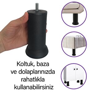 Metal Destek Ayağı 12 Cm Siyah Mobilya Kanepe Baza Koltuk Ünite Ayakları Metrik 8 Civatalı İnce Diş