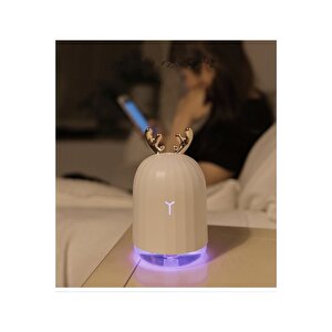 Mini Hava Nemlendirici Aromaterapi Led Işıklı Buhar Makinesi 220ml Geyikli Beyaz