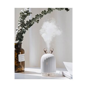 Mini Hava Nemlendirici Aromaterapi Led Işıklı Buhar Makinesi 220ml Geyikli Beyaz