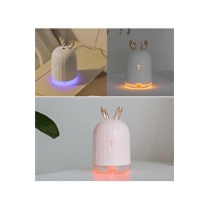 Mini Hava Nemlendirici Aromaterapi Led Işıklı Buhar Makinesi 220ml Geyikli Beyaz