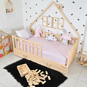 Montessori Çocuk Yatak Yavrulu 90x190 Karyola Yağmur 90x190 cm