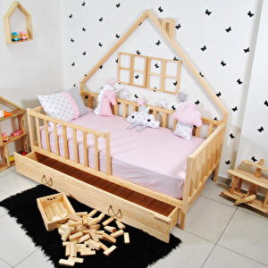 Montessori Çocuk Yatak Yavrulu 90x190 Karyola Yağmur 90x190 cm