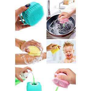 Yeşil Şampuan Hazneli Silikon Peeling Duş Fırçası