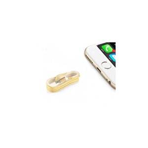 İphone Örgü Şeklinde Renkli Çelik Şarj Data Kablosu - Gold