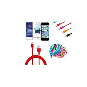 Renkli Iphone 5 5s 6 6s Usb Data Kablosu - Kırmızı