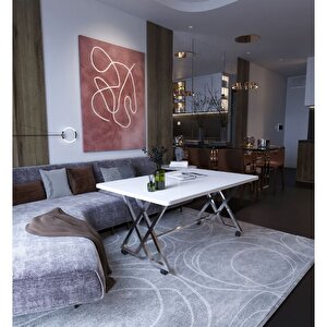Tekerlekli Orta Sehpa Mutfak Balkon Masası Bahçe Masası Beyaz 70X110