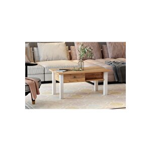 Orta Sehpa Loft Beyaz Antik Çam