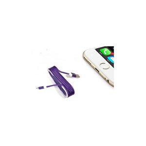 İphone Örgü Şeklinde Renkli Çelik Şarj Data Kablosu - Mor