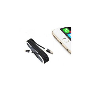 Iphone Örgü Şeklinde Renkli Çelik Şarj Data Kablosu - Siyah