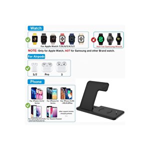 4 In1 Wireless Charger Kablosuz Şarj Istasyonu Standı 15 Watt Android Ve Ios Uyumlu Siyah
