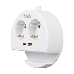 Ve- G1102c 2'li Usb+ Type-c Girişli Anahtarlı 1.5 Metre Grup Priz