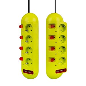 Vea Ve-e40usb 4'lü 2 Usb'li 1.5 Metre Ayrı Anahtarlı Grup Priz