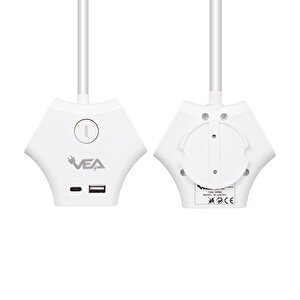 Vea Ve-g903yc 3'lü Usb+ Type-c Girişli Anahtarlı 1.5 Metre Grup Priz