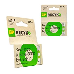 Gp Recyko 650 Mah R03 Aaa Şarjlı 4'lü İnce Kalem Pil