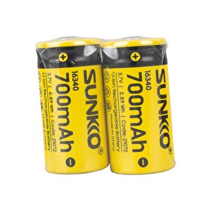 Sunkko 3.7 Volt 700 Mah 16340 Şarj Edi̇lebi̇li̇r Pi̇l (2li̇ Paket Fi̇yati)