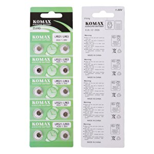 Komax Ag-0 Alkalin Lr521/379 Düğme Pil 10'lu Paket