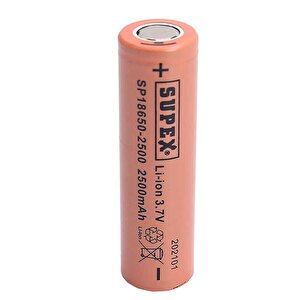 Supex 18650-2500 3.7 Volt 2500 Mah Düz Kafa Li-ion Pi̇l Tekli̇