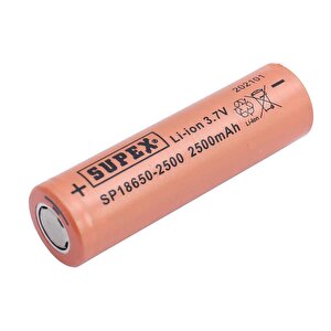 Supex 18650-2500 3.7 Volt 2500 Mah Düz Kafa Li-ion Pi̇l Tekli̇