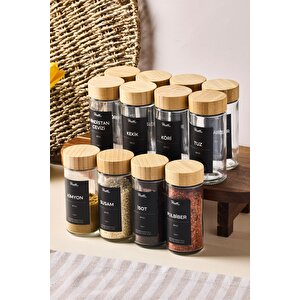 Raul Bamboo 12'li Ahşap Kapaklı Baharatlık Takımı 120 Ml