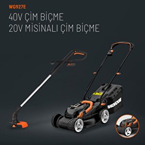 Wg927e 40volt 2.0ah. Li-ion 34cm Profesyonel Şarjlı Çim Biçme + Wg157e.9 20volt 25cm Misinalı Çim Ve Kenar Kesme