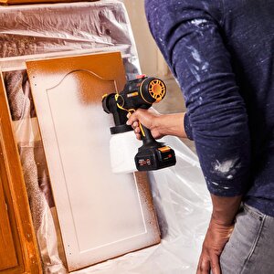 Worx Wx020 20volt 4.0ah. Li-ion Tek Akülü Şarjlı Kömürsüz Devir Ayarlı Boya Tabancası + 4 Parça Yedek Nozul/meme