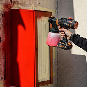 Worx Wx020 20volt 4.0ah. Li-ion Tek Akülü Şarjlı Kömürsüz Devir Ayarlı Boya Tabancası + 4 Parça Yedek Nozul/meme
