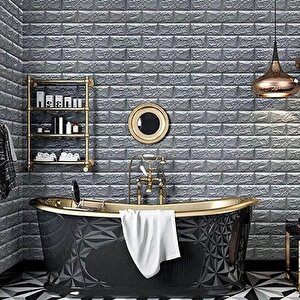 10 Adet 35x38cm Gri Kendinden Yapışkanlı Duvar Kağıdı Esnek Köpük Panel 3d Tuğla Desen