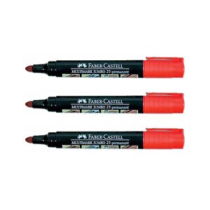 Faber-castell Markör Permanent Jumbo Kırmızı Kalem 3lü