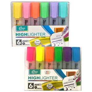 6lı Fosforlu Kalem Neon Renkler - Pastel Renkler 2 Set