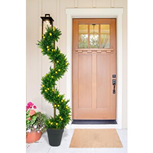 Yapay Ağaç Spiral Şimşir Ağacı İnce Yapraklı 160cm Bambu Saplı Salon Bitkisi Düz Yeşil