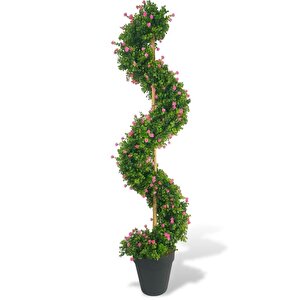 Yapay Ağaç Spiral Pembe Mineli Şimşir Ağacı 160cm Bambu Saplı Salon Bitkisi