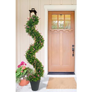 Yapay Ağaç Spiral Pembe Mineli Şimşir Ağacı 160cm Bambu Saplı Salon Bitkisi