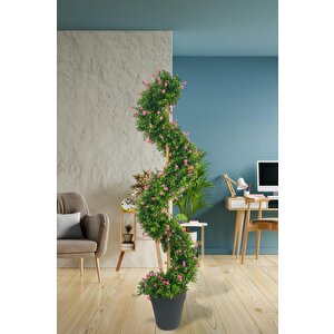 Yapay Ağaç Spiral Pembe Mineli Şimşir Ağacı 160cm Bambu Saplı Salon Bitkisi