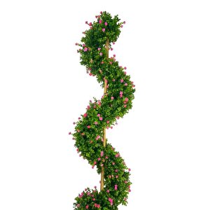 Yapay Ağaç Spiral Pembe Mineli Şimşir Ağacı 160cm Bambu Saplı Salon Bitkisi
