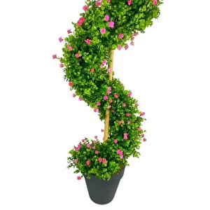 Yapay Ağaç Spiral Pembe Mineli Şimşir Ağacı 160cm Bambu Saplı Salon Bitkisi