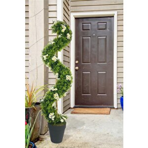 Yapay Ağaç Doğal Papatyalı Spiral Şimşir Ağacı 160cm Bambu Saplı Salon Bitkisi